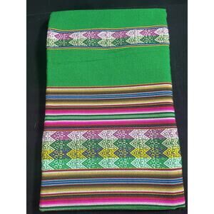 Peruvian Andes Style Blanket Tablecloth Green Multicolor Geometric 48' x 41" NEW